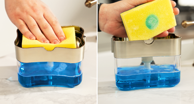Kitchen Soap Dispenser & Sponge Holder 2-in-1